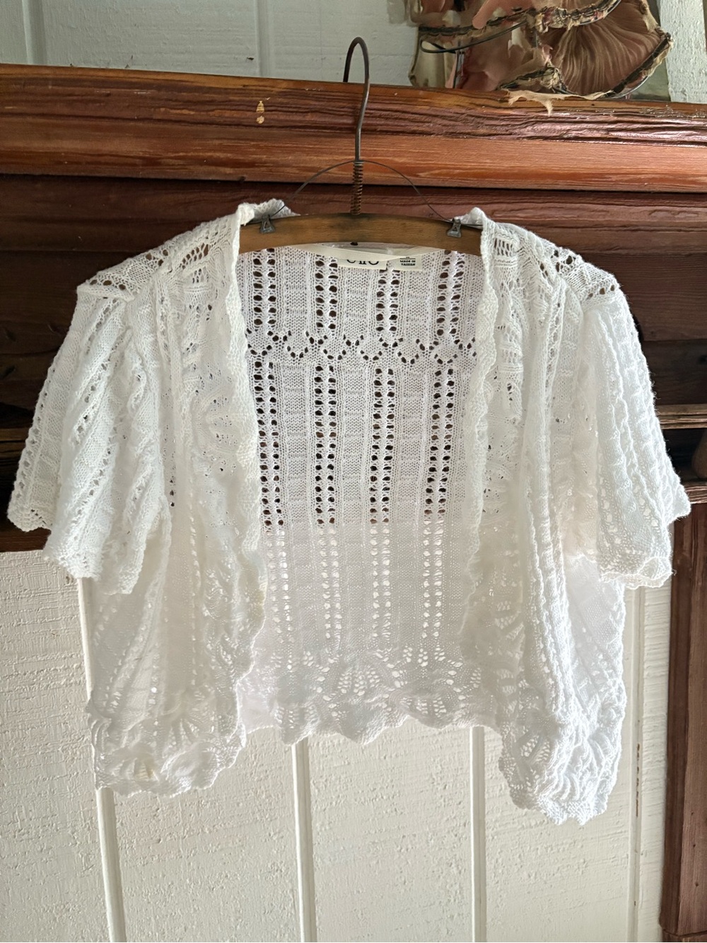 Cato White Open-Knit Short Sleeve Shrug